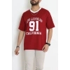 V Yaka Oversize 2 İplik Forma Tişört Bordo - 88105.1878.
