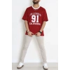 V Yaka Oversize 2 İplik Forma Tişört Bordo - 88105.1878.