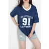 V Yaka Oversize 2 İplik Forma Tişört İndigo - 88105.1878.