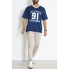 V Yaka Oversize 2 İplik Forma Tişört İndigo - 88105.1878.