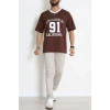 V Yaka Oversize 2 İplik Forma Tişört Kahve - 88105.1878.