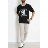 V Yaka Oversize 2 İplik Forma Tişört Siyah - 88105.1878.
