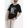 V Yaka Oversize 2 İplik Forma Tişört Siyah - 88105.1878.