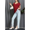 V Yakalı Arkadan Kurdele Detaylı Viskon Bluz Bordo - 87152.1256.