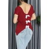 V Yakalı Arkadan Kurdele Detaylı Viskon Bluz Bordo - 87152.1256.