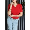 V Yakalı İthal Krep Bluz Kırmızı - 61622.1256.