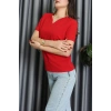 V Yakalı İthal Krep Bluz Kırmızı - 61622.1256.