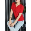 V Yakalı İthal Krep Bluz Kırmızı - 61622.1256.