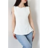 Volanlı Sıfır Kollu Ribana Bluz Ekru - 22070.200.