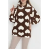 Welsoft Kumaş Kalpli Kapşonlu Sweat Kahvebeyaz - 31606.308.