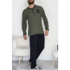 Yakası Düğmeli İnterlok Erkek Pijama Takımı Haki - 52078.1050.