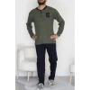 Yakası Düğmeli İnterlok Erkek Pijama Takımı Haki - 52078.1050.