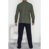 Yakası Düğmeli İnterlok Erkek Pijama Takımı Haki - 52078.1050.