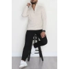 Yakası Fermuarlı Erkek Triko Taş - 2550.2052.