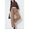 Yan Bağlama Detaylı Dabıl Kumaş Pantolon Latte - 51611.683.