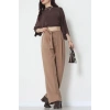 Yan Bağlama Detaylı Dabıl Kumaş Pantolon Latte - 51611.683.