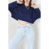 Yarasa Kol Crop Bluz Lacivert - 3104.1247.