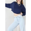 Yarasa Kol Crop Bluz Lacivert - 3104.1247.