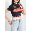 Yarım Fermuar Baskılı Crop Body Siyah - 70548.1856.
