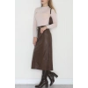 Yıkama Efektli Uzun Deri Etek Antikkahve - 40906.444.