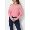Yumoş Kumaş Kayık Yaka Omuz Düşümlü Bluz Pembe - 31706.2114.