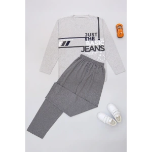 10-16 Yaş Garnili Erkek Çocuk Pijama Takımı Gribeyaz - 50715.1838.
