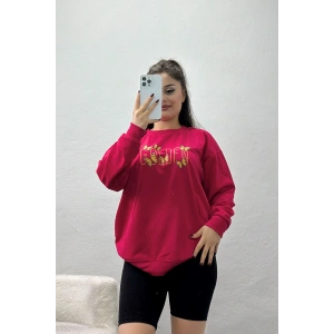 2 İplik Baskılı Sweatshirt Fuşya - 31303.1878.