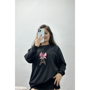 2 İplik Baskılı Sweatshirt Siyah - 31301.1878.