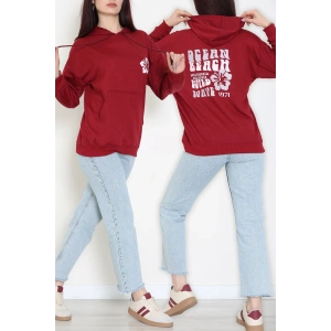 2 İplik Kanguru Cepli Kapşonlu Sweat Bordo - 42721.1878.