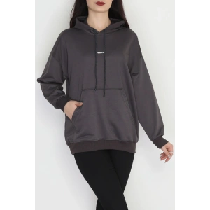 2 İplik Kapşonlu Baskılı Sweatshirt Antrasit - 31316.1878.