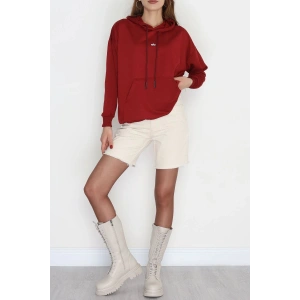 2 İplik Kapşonlu Baskılı Sweatshirt Bordo - 31315.1878.