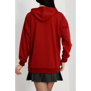 2 İplik Kapşonlu Baskılı Sweatshirt Bordo - 31316.1878.
