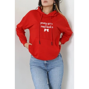 2 İplik Kapşonlu Nakışlı Sweat Kırmızıekru - 42711.1878.