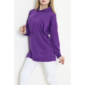 2 İplik Kapşonlu Tunik Sweat Mor - 42766.1878.