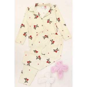 3-14 Yaş Baskılı Süet Çocuk Takım Krem - 480.1287.