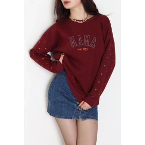 3 İplik Bisiklet Yaka Sweat Bordo - 42238.1878.