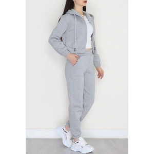 3 İplik Crop Eşofman Takımı Gri - 50913.1878.