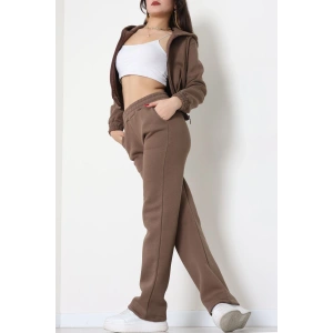 3 İplik Crop Palazzo Eşofman Takımı Açıkkahve - 50914.1878.