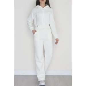 3 İplik Crop Palazzo Eşofman Takımı Ekru - 50914.1878.