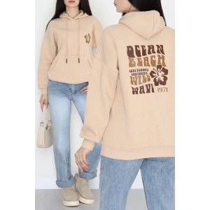 3 İplik Kanguru Cepli Kapşonlu Sweat Bejkahve - 42247.1878.