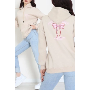 3 İplik Kanguru Cepli Kapşonlu Sweat Bejpembe - 42255.1878.