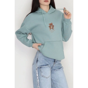 3 İplik Kanguru Cepli Kapşonlu Sweat Mint - 42254.1878.