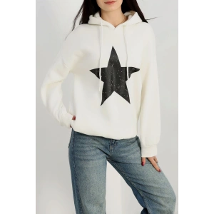 3 İplik Kapşonlu Baskılı Sweat Ekrusiyah - 42225.1878.