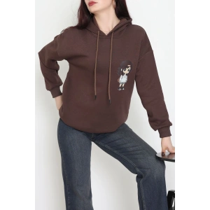 3 İplik Kapşonlu Baskılı Sweat Kahve - 42222.1878.