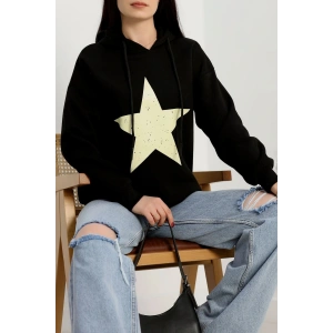 3 İplik Kapşonlu Baskılı Sweat Siyahbej - 42225.1878.