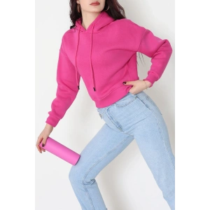 3 İplik Kapşonlu Crop Sweat Fuşya - 20959.1878.