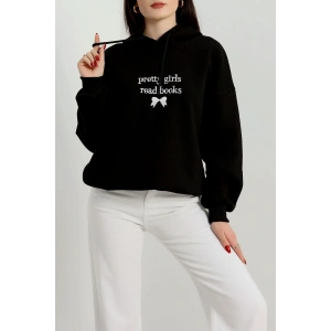 3 İplik Kapşonlu Nakışlı Sweat Siyahbeyaz - 42228.1878.