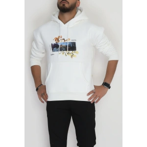 3 İplik Şardonlu Baskılı Erkek Sweat Ekru - 42594.2086.