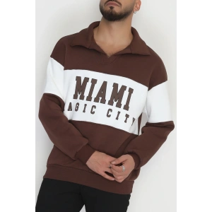 3 İplik Şardonlu Baskılı Erkek Sweat Kahvebeyaz - 31611.1872.