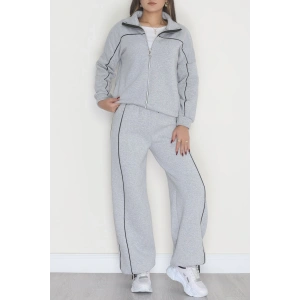 3 İplik Şardonlu Biyeli Fermuarlı Takım Gri - 52031.1857.